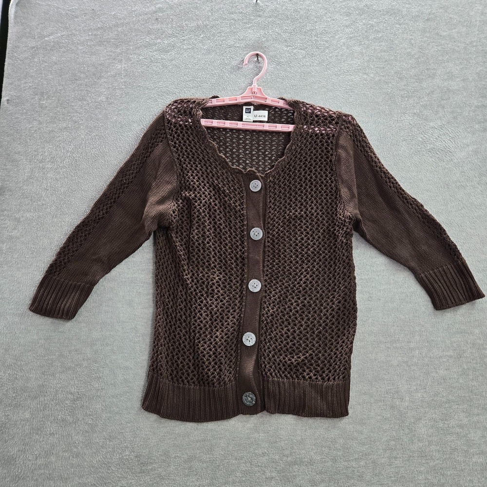 VINTAGE GAP Women Sweater XL Brown Cardigan Open‎ Knit Button Up 3/4 Sleeve